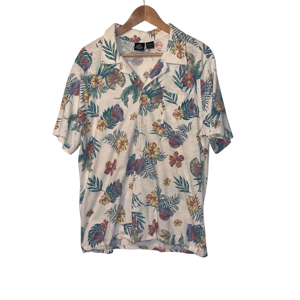 Jurassic Park Shirt Men's L Hawaiian Universal Studios Dinosaur